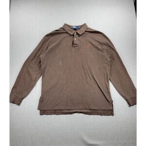 POLO Ralph Lauren Mens Long‎ Sleeve Polo Shirt XXL Brown Logo Embroidered Orange